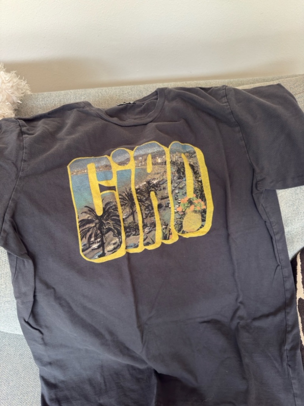 MOTHER “CIAO” dark charcoal gray crewneck tee